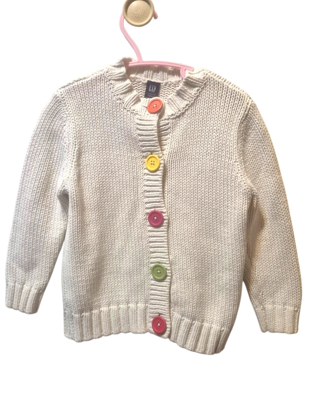 GAP Kids Cream Knit Cardigan with Multi-Color Buttons